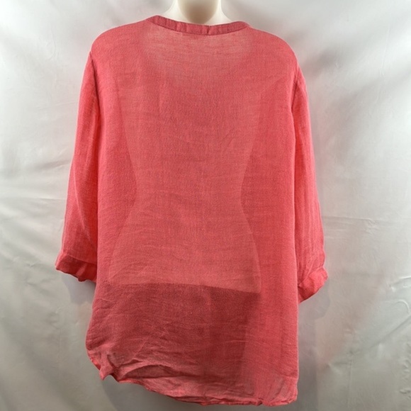 Eileen Fisher 100%‎ Linen Lightweight Salmon Tunic Top Button Down Blouse Size M - Picture 6 of 8